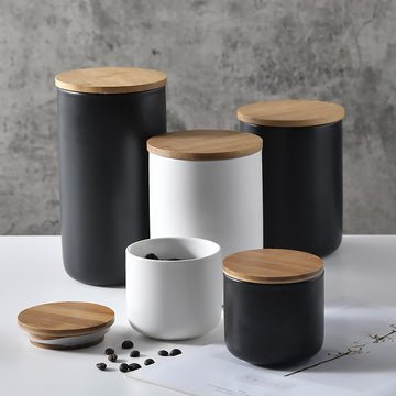 Ceramic Coffee Container With Wooden Lid