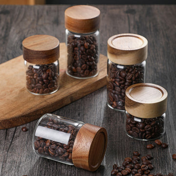 Wood Lid Glass Airtight Canister