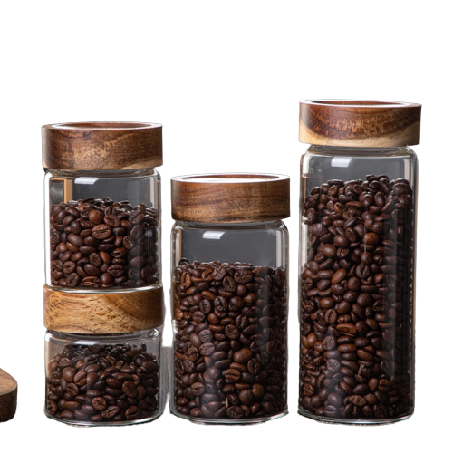 Wood Lid Glass Airtight Canister