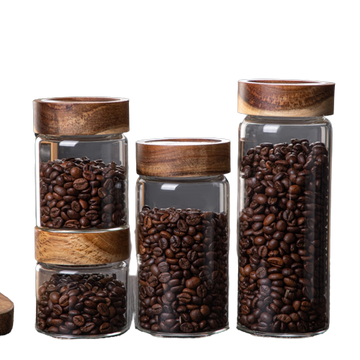 Wood Lid Glass Airtight Canister