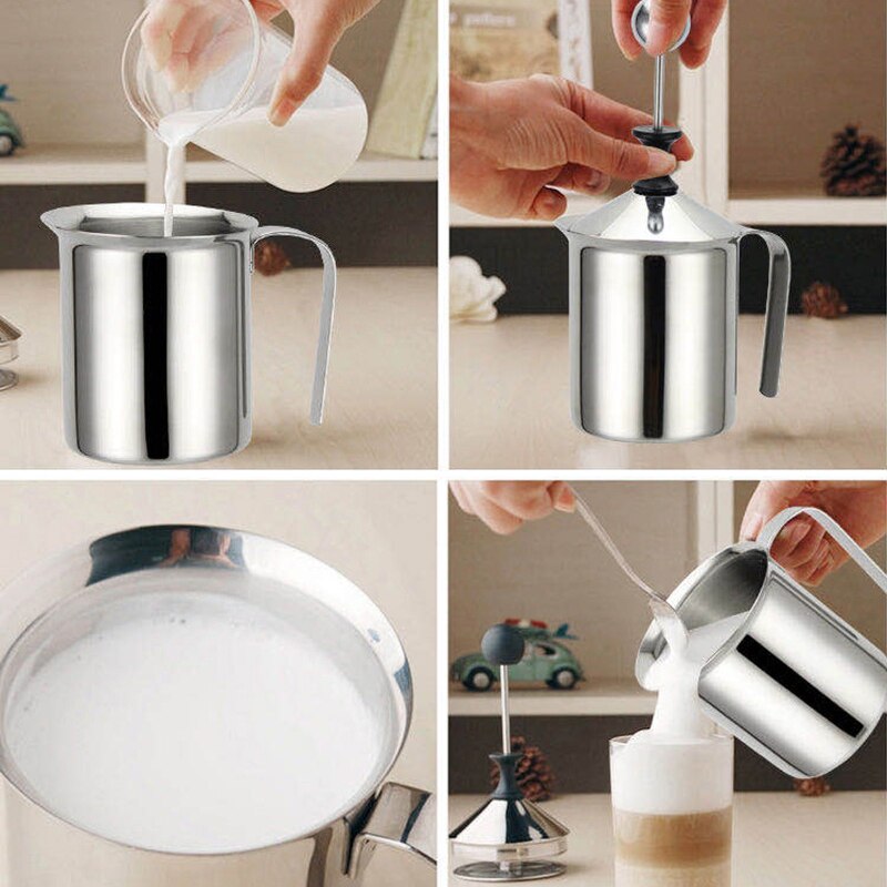 800ml Manual Milk Frother, Stainless Steel Hand Pump Milk Foamer Handheld Milk Frother Pitcher Manual Operated Milk Foam Maker Japanese