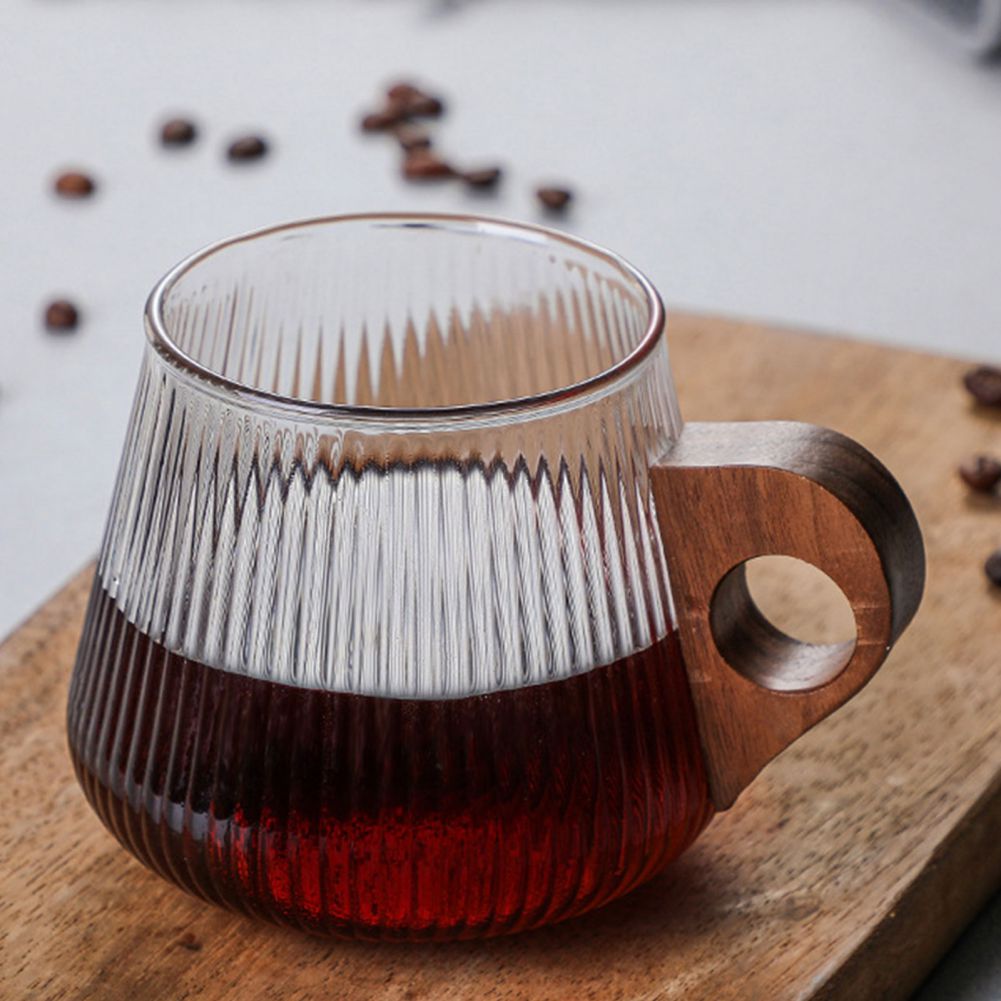 Textured Glass Mug with Wooden Handle