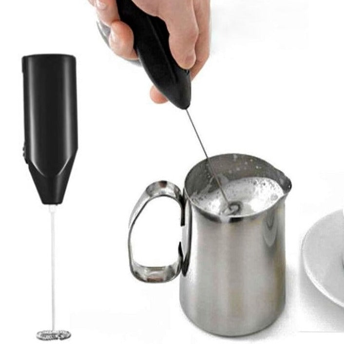 Kaffe Handheld Milk Frother w/ Stand, Stainless Steel Battery