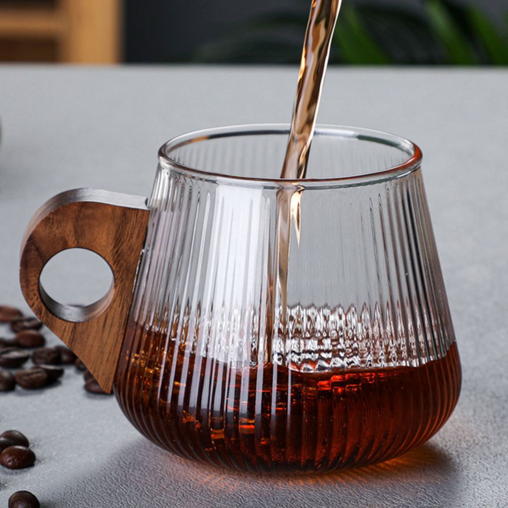 Wide Glass Coffee Mug With Wooden Handle Sets - MASU